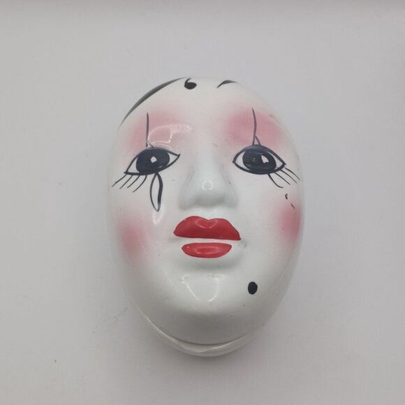 Harlequin Mask Hand Painted Lidded Trinket Box Taiwan 3.5" x 2.5" x 2.5" - READ - Picture 1 of 15